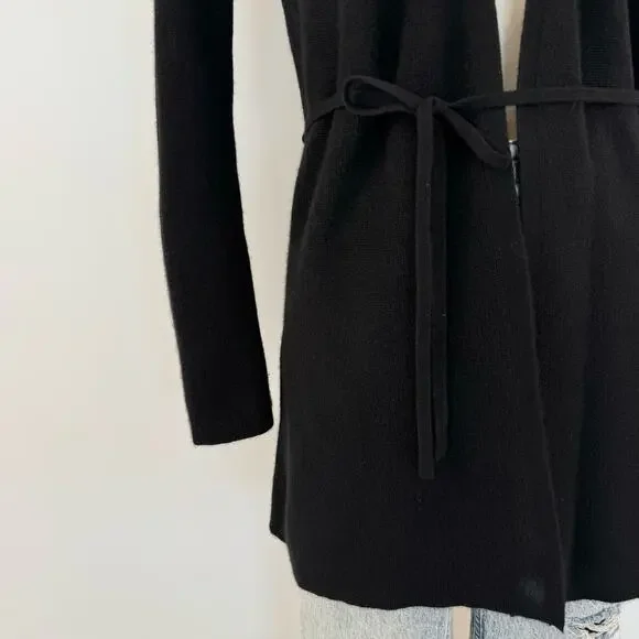 Theory Cashmere Tie Front Cardigan Feather Soft Black Tunic Sweater Size M - Picture 6 of 12